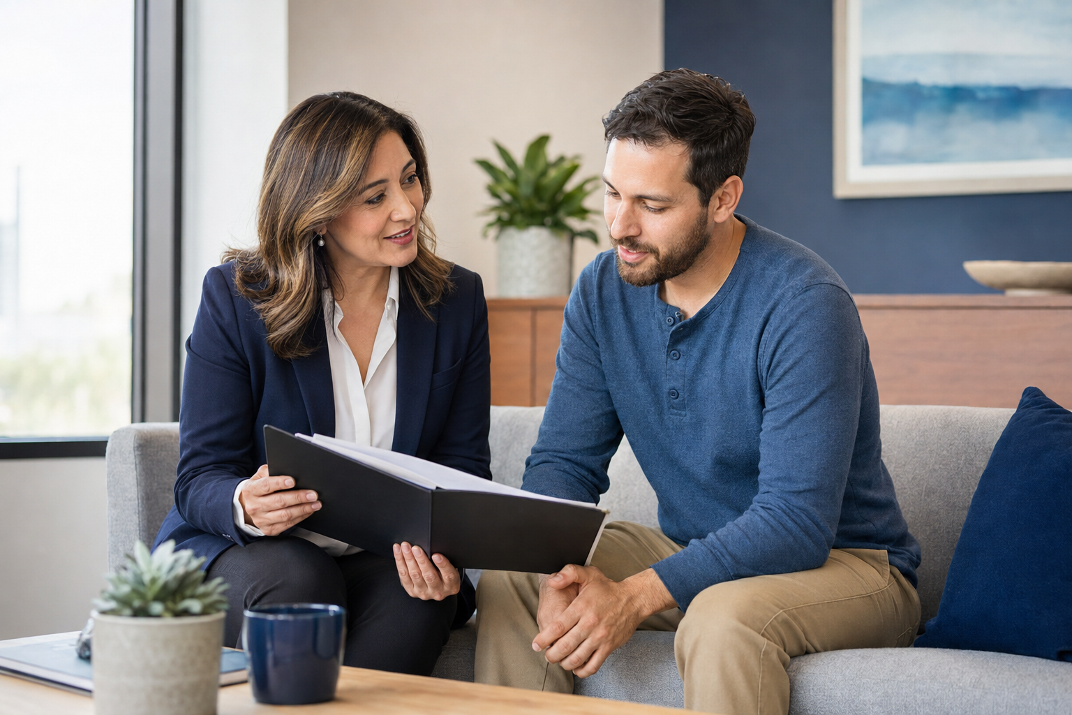 A disability representative meeting with a client